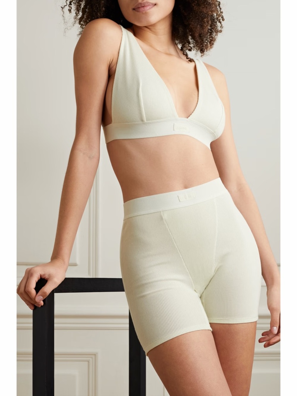 SKIMS Ribbed High-Waist Biker Shorts in Light Cream